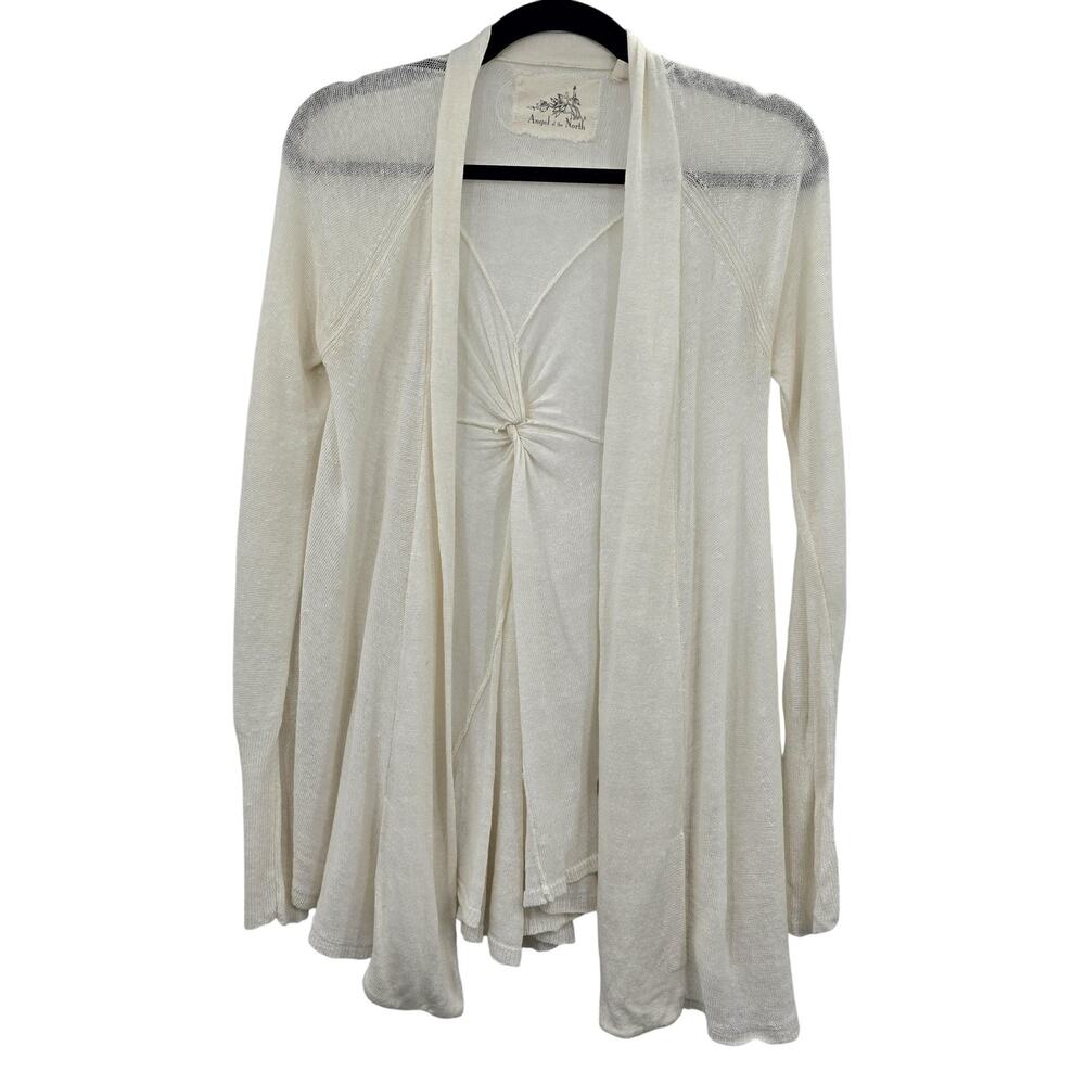 Anthropologie White Linen Blend Cardigan Sweater Small